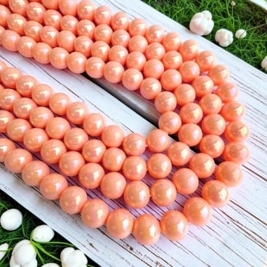 Filo di perle rotonde rodiate AB in resina sintetica 12mm e 14mm - Salmone | GDO