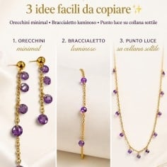 Kit bijoux con catena acciaio Oro e ciondoli zirconi viola 6mm per collana, bracciale e orecchini GDO