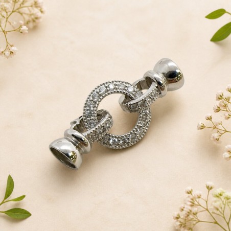 Moschettone tondo in Argento 925 con zirconi 14mm 30mm coppette 8mm 1pz Gioie d'Oriente