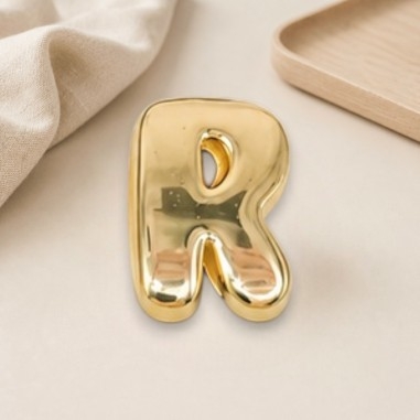 Distanziatore Lettera iniziale R bombata in ottone dorato 15x20mm vuoto all'interno foro 3.5x14mm 1pz | GDO