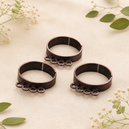 Base anello regolabile in ottone con 4 anelle per charms 1pz - Gioie d'Oriente