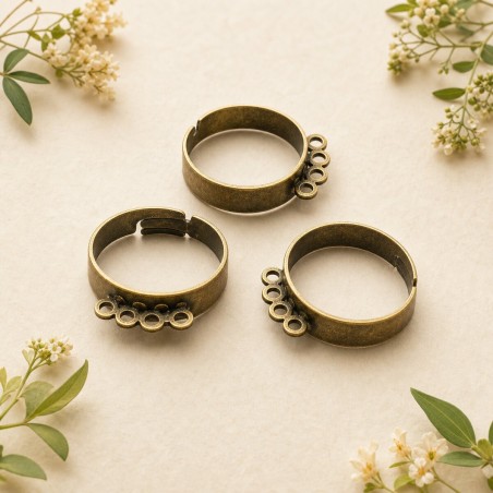 Base anello regolabile in ottone con 4 anelle per charms 1pz - Gioie d'Oriente