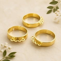 Base anello regolabile in ottone con 4 anelle per charms 1pz - Gioie d'Oriente 2