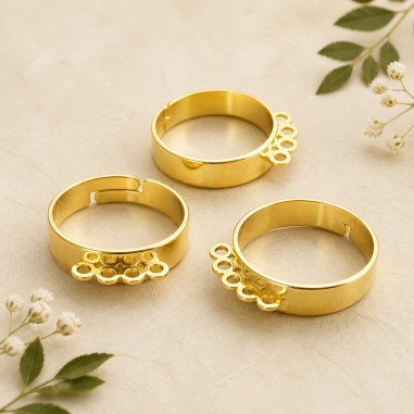 Base anello regolabile in ottone con 4 anelle per charms 1pz - Gioie d'Oriente