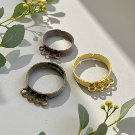 Base anello regolabile in ottone con 4 anelle per charms 1pz - Gioie d'Oriente