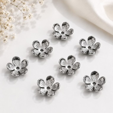 Copriperle fiore in acciaio inox 12mm per creazione bijoux, finitura acciaio, confezione 20 pezzi gioiedoriente