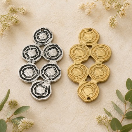 Ciondolo connettore doppio trifoglio in zama oro e argento 42 x 21 mm 2pz Gioie d'Oriente