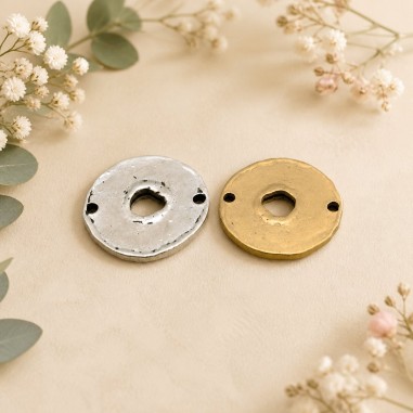 Ciondolo inframezzo tondo in zama oro e argento 20 x 20 mm 3pz Gioie d'Oriente