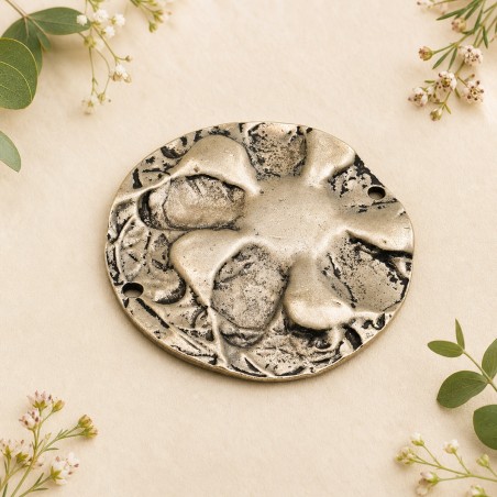 Connettore tondo martellato in zama oro e argento antico 65 mm 1pz Gioie d'Oriente