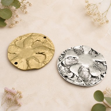 Connettore tondo martellato in zama oro e argento antico 65 mm 1pz Gioie d'Oriente