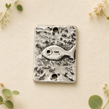 Connettore rettangolare con pesce in zama 18 x 13 mm 2pz Gioie d'Oriente