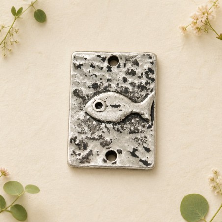 Connettore rettangolare con pesce in zama 18 x 13 mm 2pz Gioie d'Oriente