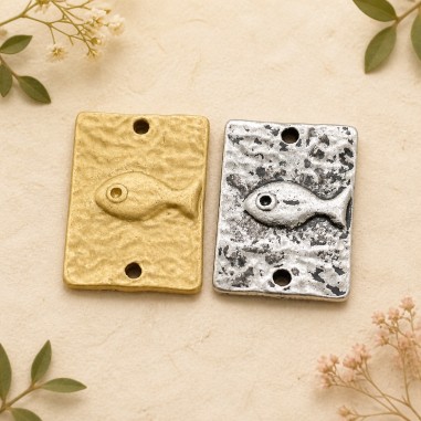 Connettore rettangolare con pesce in zama 18 x 13 mm 2pz Gioie d'Oriente
