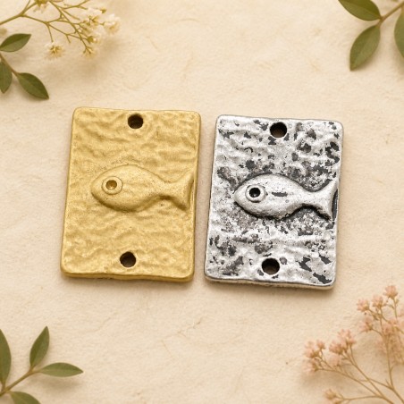 Connettore rettangolare con pesce in zama 18 x 13 mm 2pz Gioie d'Oriente