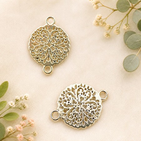 Connettori quadrifoglio in zama oro e argento 18 x 13 mm 1pz Gioie d'Oriente
