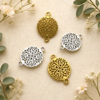 Connettori quadrifoglio in zama oro e argento 18 x 13 mm 1pz Gioie d'Oriente