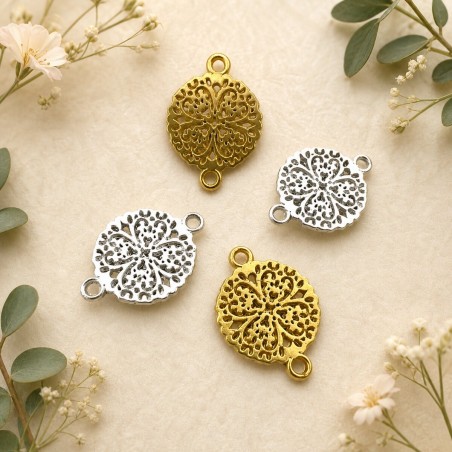 Connettori quadrifoglio in zama oro e argento 18 x 13 mm 1pz Gioie d'Oriente