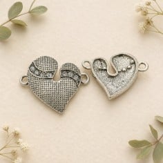 Ciondolo connettore cuore in ottone argento con brillantini 32 x 38 mm 1pz Gioie d'Oriente