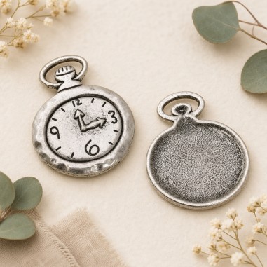 Ciondoli orologio cipolla in metallo argento 32x28 mm 2pz Gioie d'Oriente