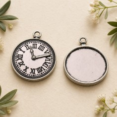 Ciondoli orologio cipolla in metallo argento 28x33 mm 2pz Gioie d'Oriente
