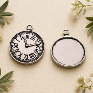 Ciondoli orologio cipolla in metallo argento 28x33 mm 2pz Gioie d'Oriente