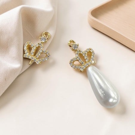 Ciondolo Corona vuota con strass in ottone dorato con perno 1pz | GDO