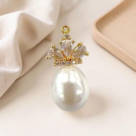 Ciondolo Corona piena con strass in ottone dorato con perno 1pz | GDO