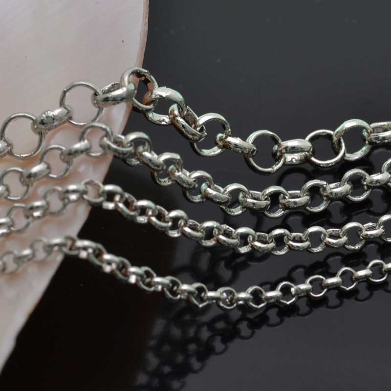 Catena rolò in ottone anelli saldati 2.0mm 2.5mm 3.0mm 4mm argento rodiato per bigiotteria