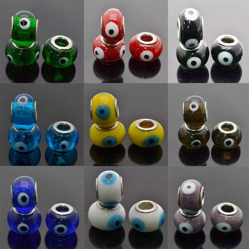 perlina a foro largo in vetro RONDELLE 10x14 mm foro 5mm 2p Per Bracciale