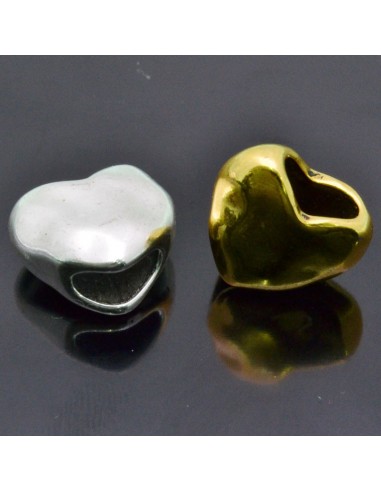 Ciondolo Zama inframezzo buco largo cuore Oro e Argento 12x14 mm 2Pz