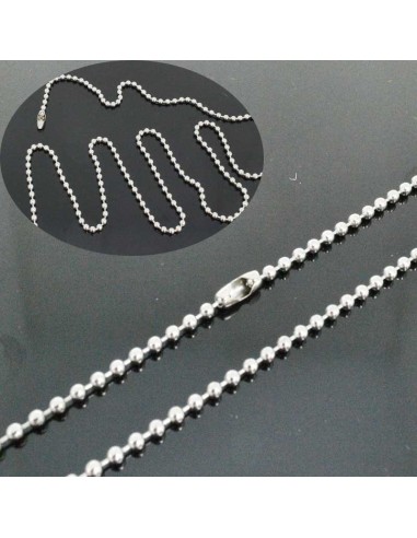 Collana catena a palline acciaio inox 2mm lunghezza variabile 40-120cm con chiusura
