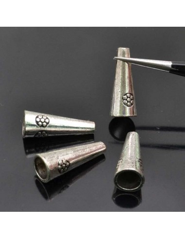 Coppette Terminali Multifili Forma Corno con Fantasia Fiore 8x20mm Argento 4pz