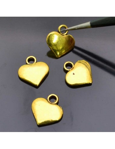 Ciondolo con cuore lisio charm color oro 15mm per bigiotteria 4 Pz.