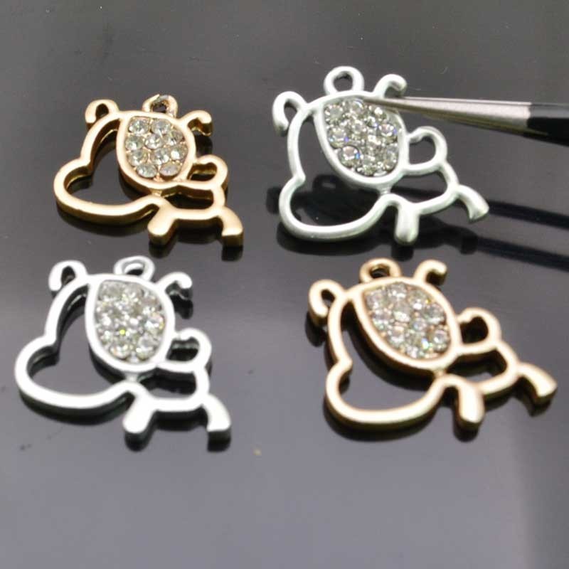 Cagnolino Cani  Charms con strass  Ciondoli Animali 2pz 20mm per bigiotteria