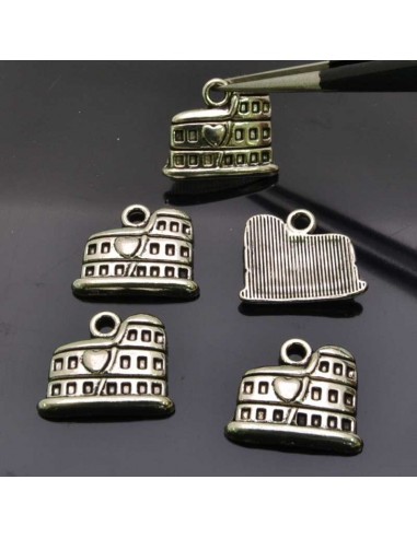 Ciondoli Colosseo in metallo argento rodio 14x16 mm 5pz Gioie d'Oriente