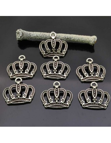 Ciondoli corona in metallo argento 16x18 mm 7pz Gioie d'Oriente